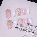 Flower Almond Shaped Handmade Press on Nails