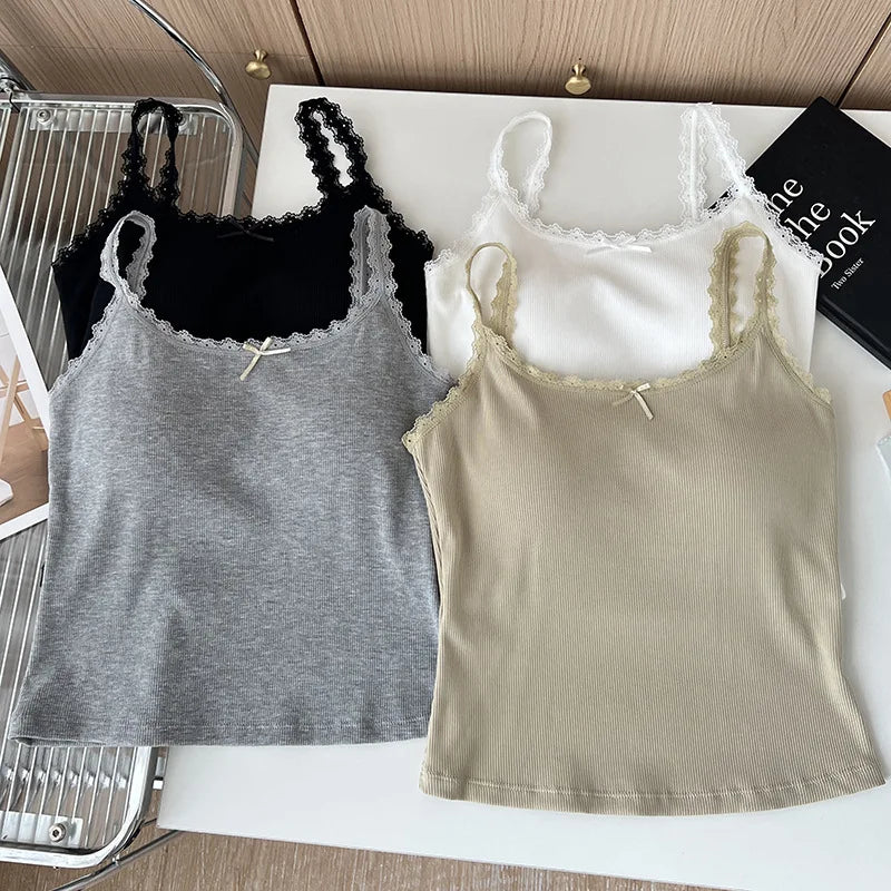 New Lace Backless Bralette One-Piece Strap Vest Women with Chest Pad Inner And Outer Wear Top