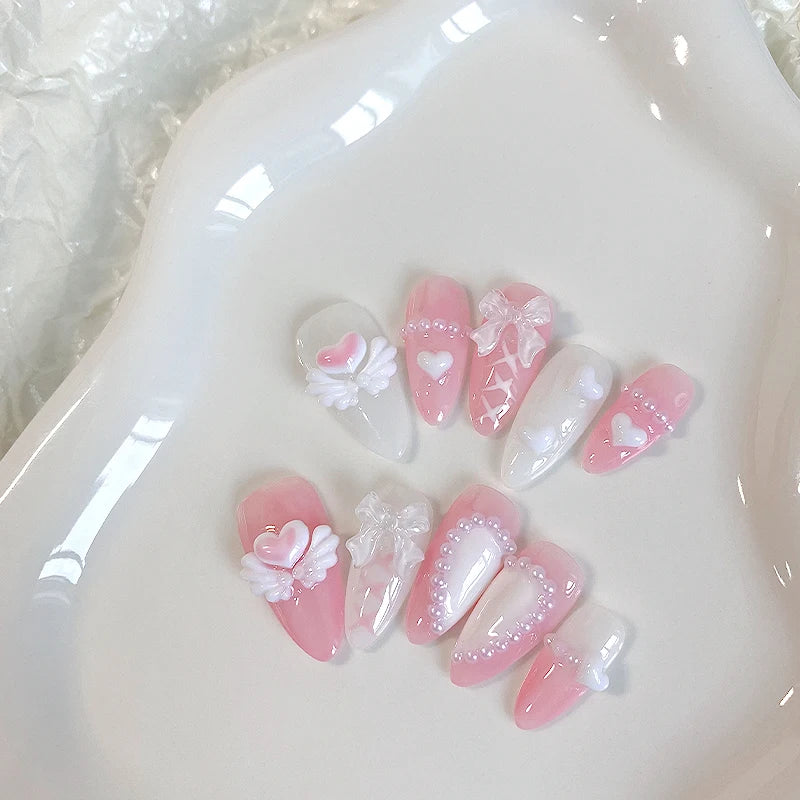 Cute Pink Heart & Bow Press-on Nails