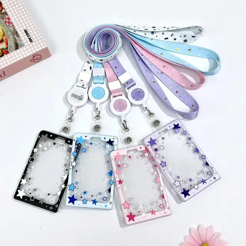 Star Sliding Cover Card Holder Transparent Portable ID Protector Kpop Photocard Case Student School Card Bus Card Holder