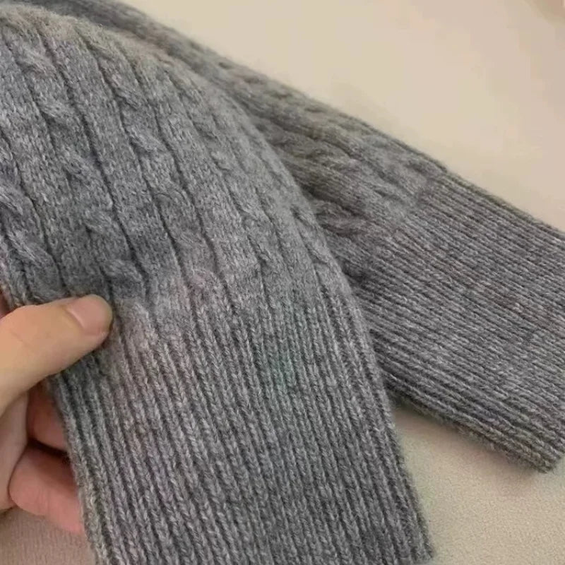 100% pure wool autumn fragrance New Year's red knit cardigan women's twist sweater with high sense of laziness short top.