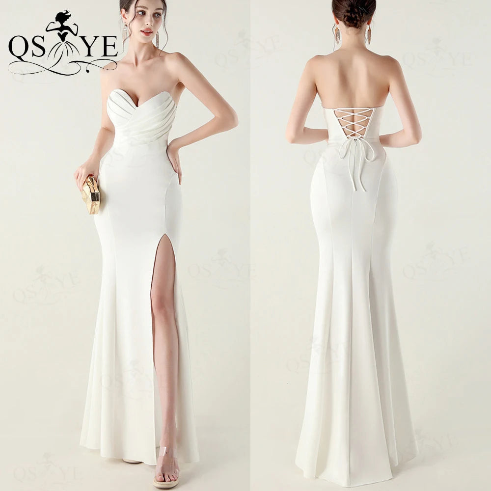 Off-Shoulder Ruched Bodice Mermaid Satin Floor-Length Prom Gown with Slit | Inspired by Beren Saat