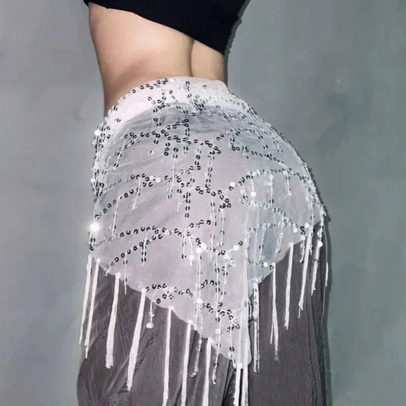1pc Belly Dance Hip Scarf Chiffon Skirt Wrap Professional Scarf Skirt Costume with Coins for Yoga Belly Dancing,Autumn,new years