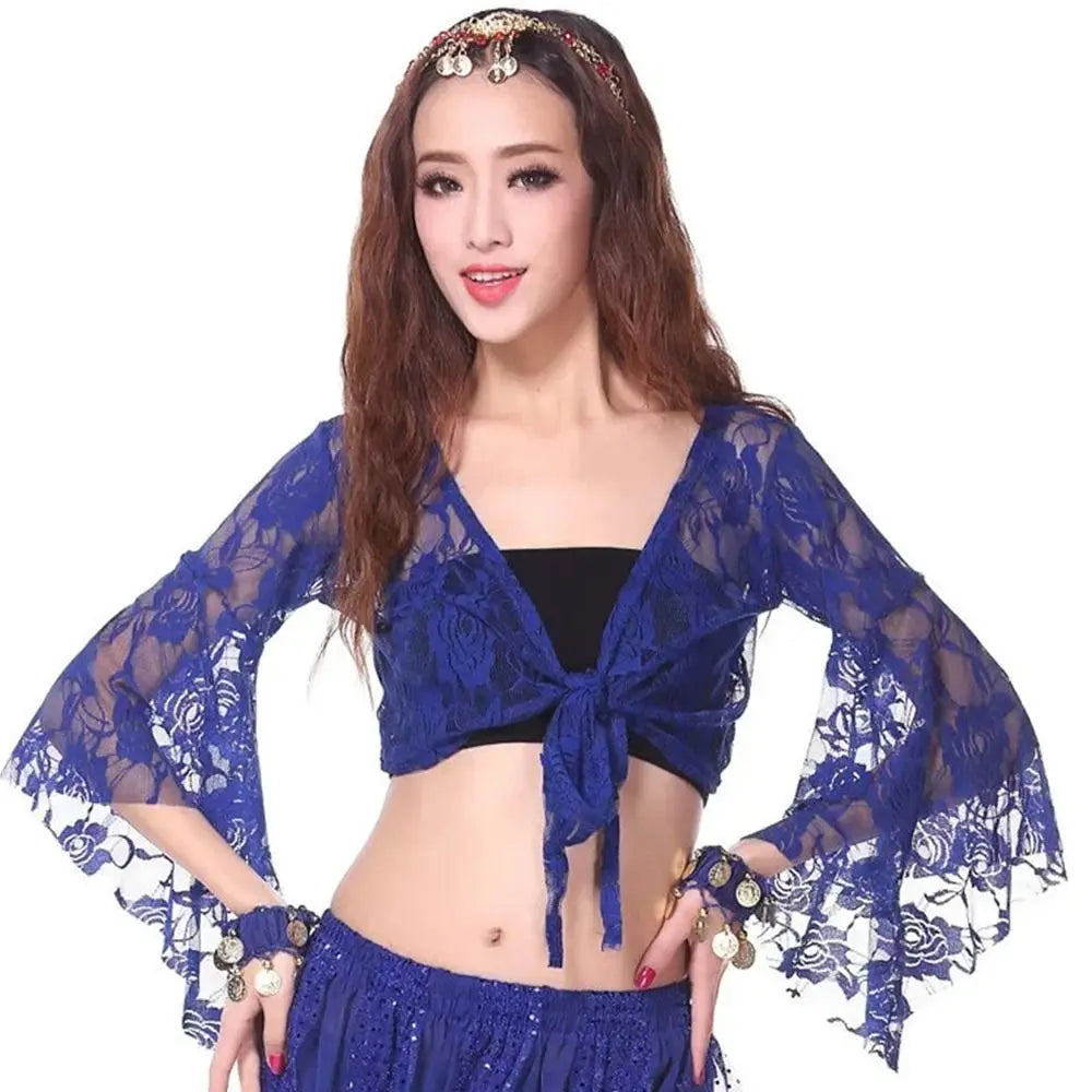 Women's Belly Dance Top  Short Cardigan Lace Long Sleeve Shrug Lace-up Shirt Gymnastics Cover Up Cardigan Wraps New