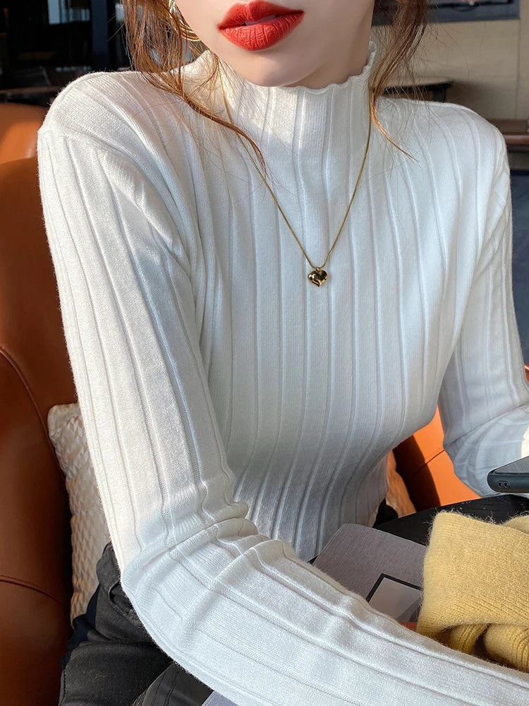 Autumn Winter Knitted Ribbed Turtleneck Sweater Women Clothes 2026 Long Sleeve Slim Basic Pullover Woman Sweaters Solid Tops
