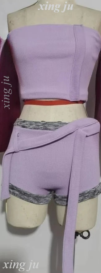 Women Group Kpop Jazz Outfit Sexy Off-Shoulder Crop Top Short Skirt Concert Dance Clothes Stage Singer Show Performance Costume