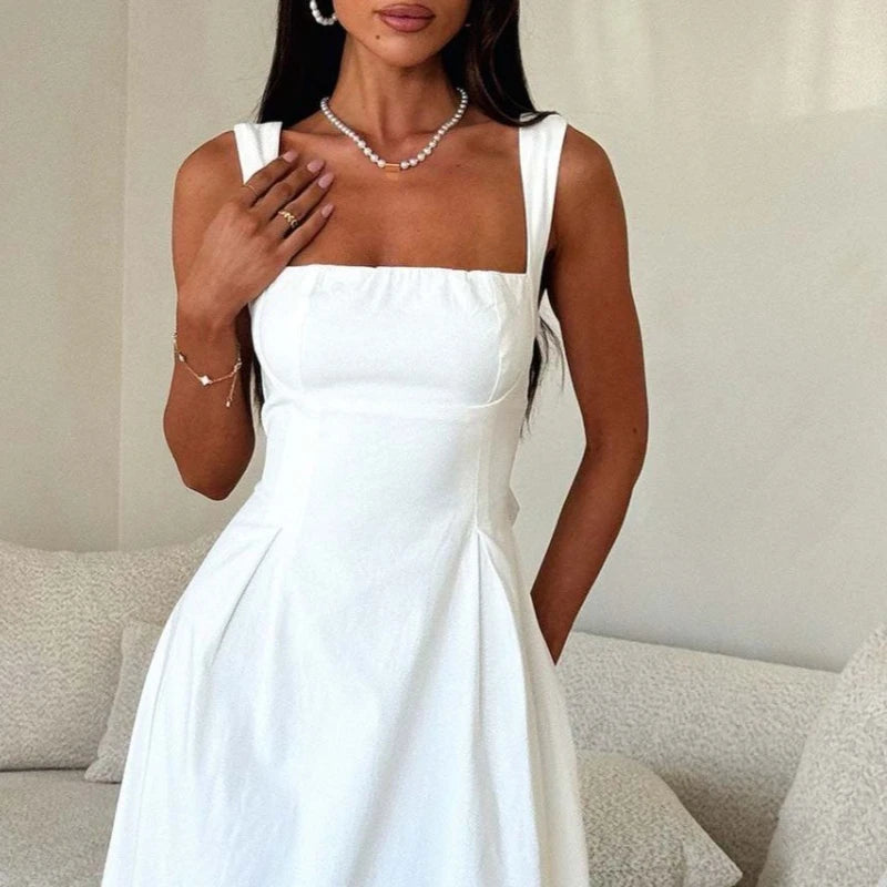 Square Collar Spaghetti Strap Backless Slim Maxi Dress | Inspired by Neslihan Atagül