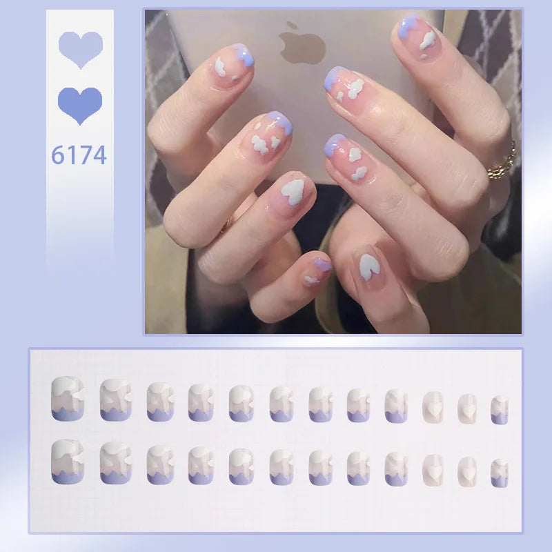 24pcs Cheap Love Wear Nail Almond Medium Press on Nails Cute Removable Beige Long False Nails Summer Korean Removable Nail Art
