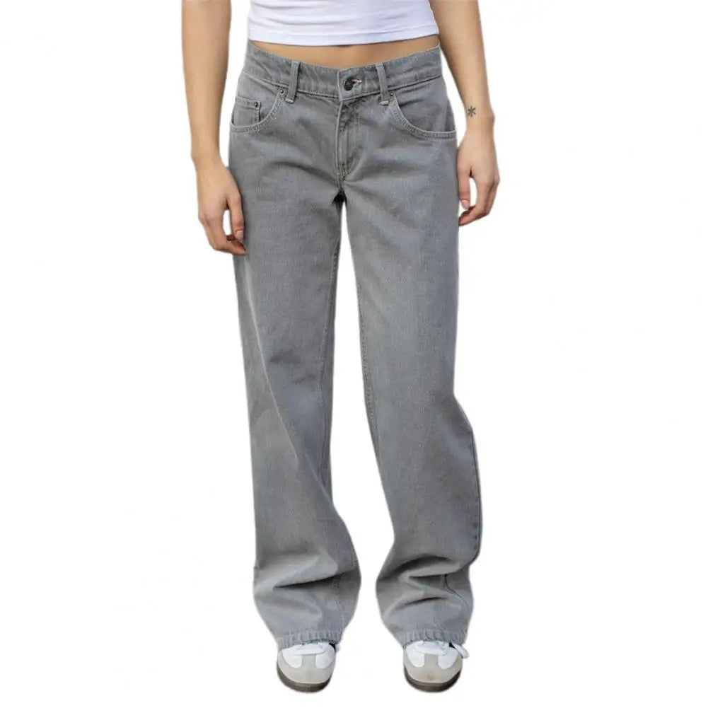 Classic Blue Jeans for Women Straight Leg Stretchy Denim Trousers Simple Design Retro Style Elastic Waist ﻿