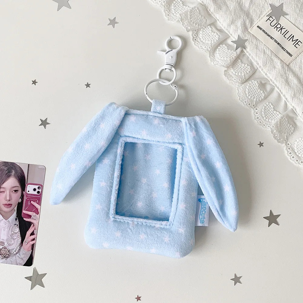 Cute Polka Dot Rabbit Ear 3 Inch Photocard Holder Keychain Korean Style Student Card Bag