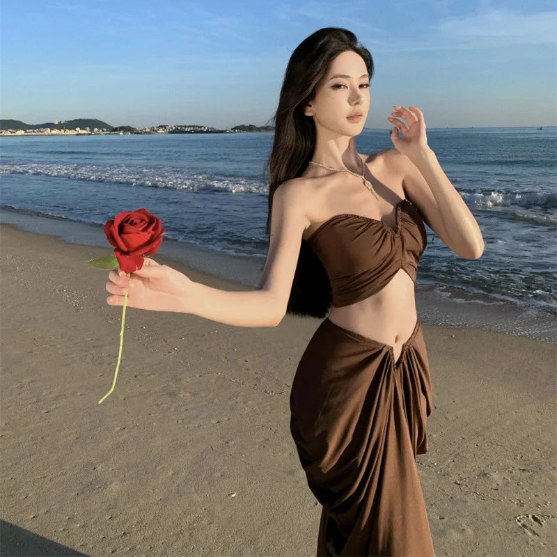Desert Travel Vacation Suit Long Dress Sexy Pure Desire Tube Top Hip Skirt Island Wear Beach Skirt