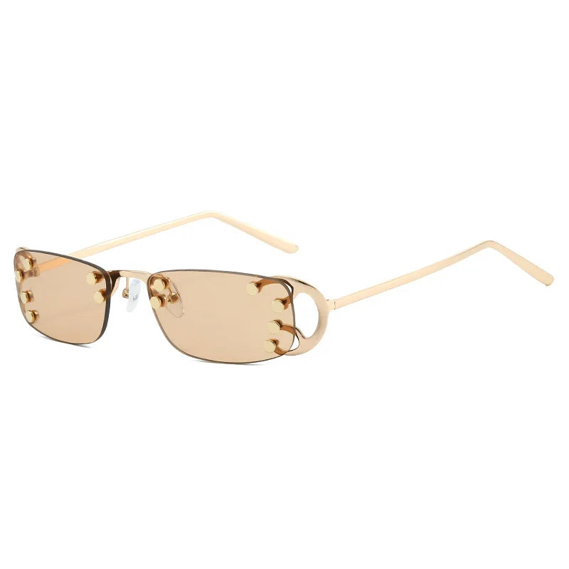small square rivet alloy sunglasses women new fashion gradient hollow frame elegant sun glasses ladies outdoor driving shades