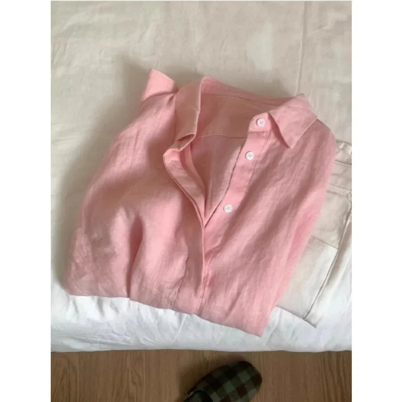 Loose Long Sleeve Linen Polo-Neck Shirt | Inspired by Pınar Deniz