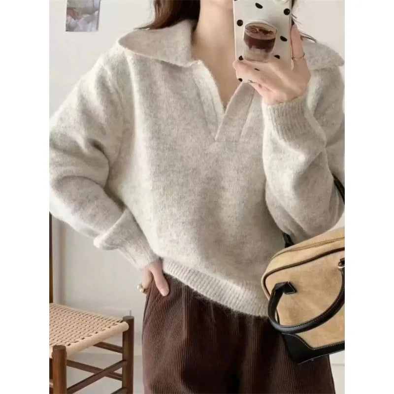 Loose Turn-Down Collar Knit Sweater | Inspired by Hande Erçel