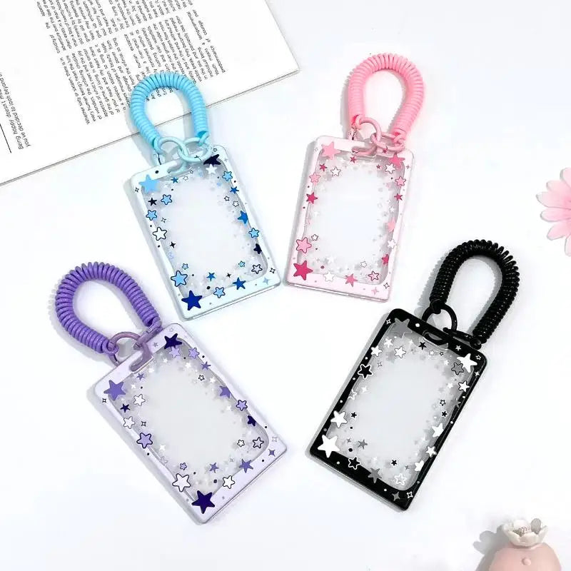 Star Sliding Cover Card Holder Transparent Portable ID Protector Kpop Photocard Case Student School Card Bus Card Holder