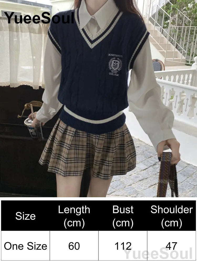 Blue Argyle Women's Vest Plaid Sleeveless Pullover Loose Knitted Sweater Vest 2026 New Autumn Y2K Casual Oversized Waistcoat
