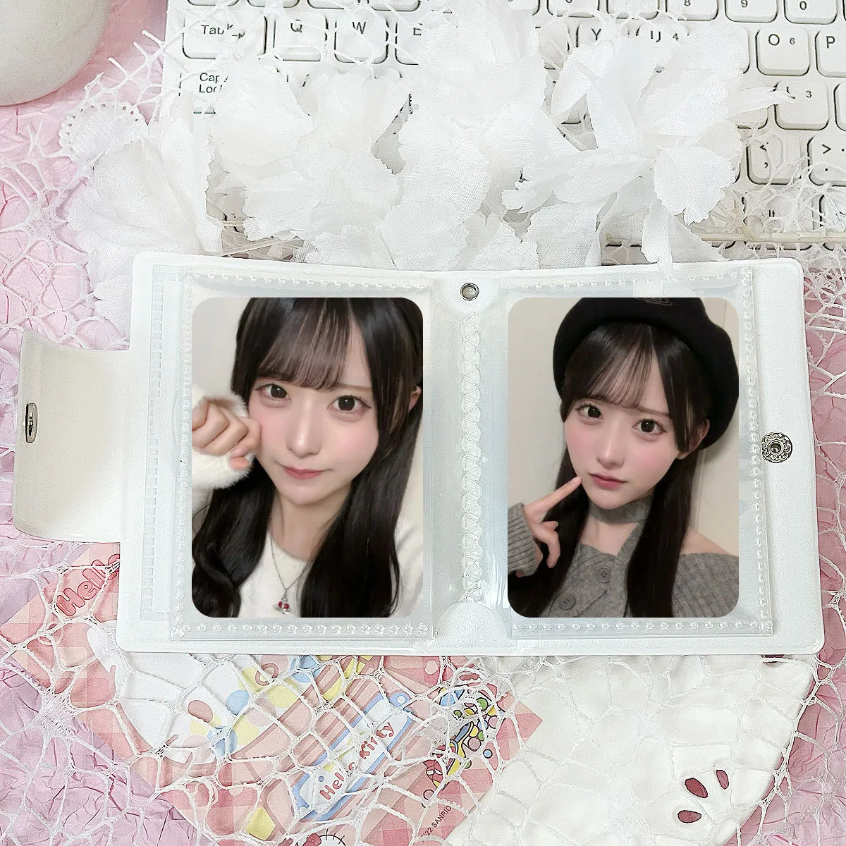 Cute Pink Angel Bunny Photo Album, Kpop Korean Entertainment Photo Card Holder, Suitable for 3-3.5inch Photo Card, Large Capacity, Star Chasing Idol Photo Card Storage and Protection Holder