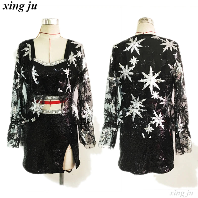 Kpop Korean Singer Women Y2k Stage Dance Shiny Sling Tops Jazz Dancewear Performance Costume Sequins Skirt Sexy Festival Outfits