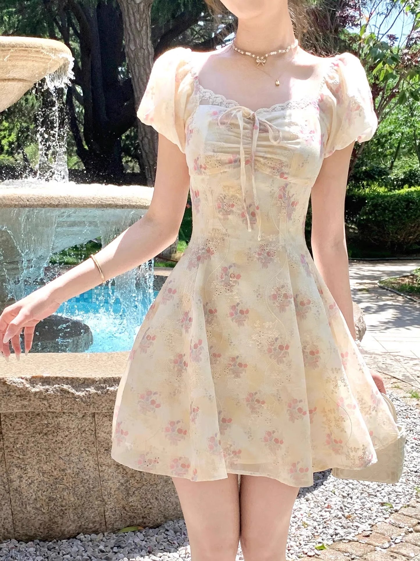 Summer 2025 Y2K Sweet Floral Print Women's Mini Dress Elegant Casual Chic A-Line Slim Birthday Clothes Female New Cute Vestidos