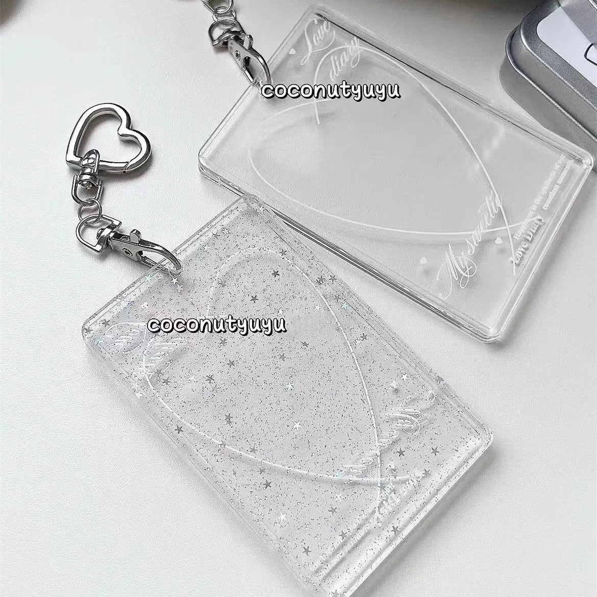 Heart Glitter Acrylic Card Holder 3inch Idol Photcards Protective Sleeves Kawaii Bag Keychain Pendant Photocard Holder