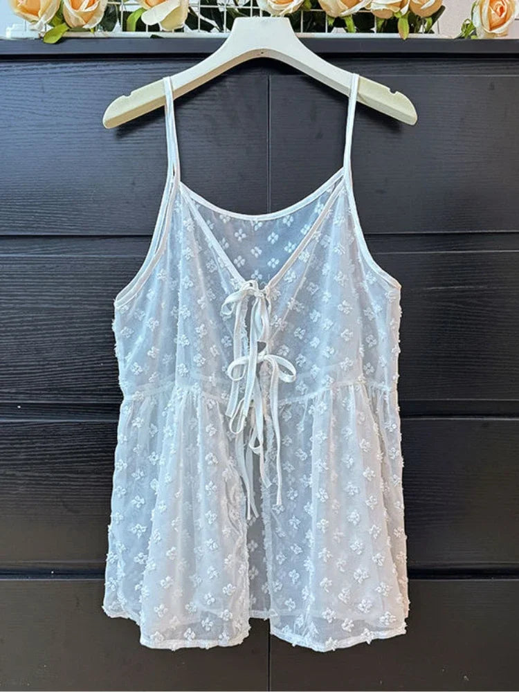 Mesh See-Through Lace-Up Camisole Top | Inspired by Ningning