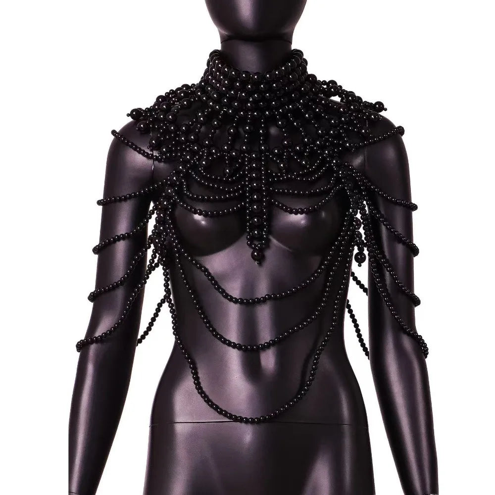 New Imitation Pearl Body Chain Beaded Collar Shoulder Big Necklaces Shawl Bridal Jewelry Sweater Long Chain Women Sexy Jewelry