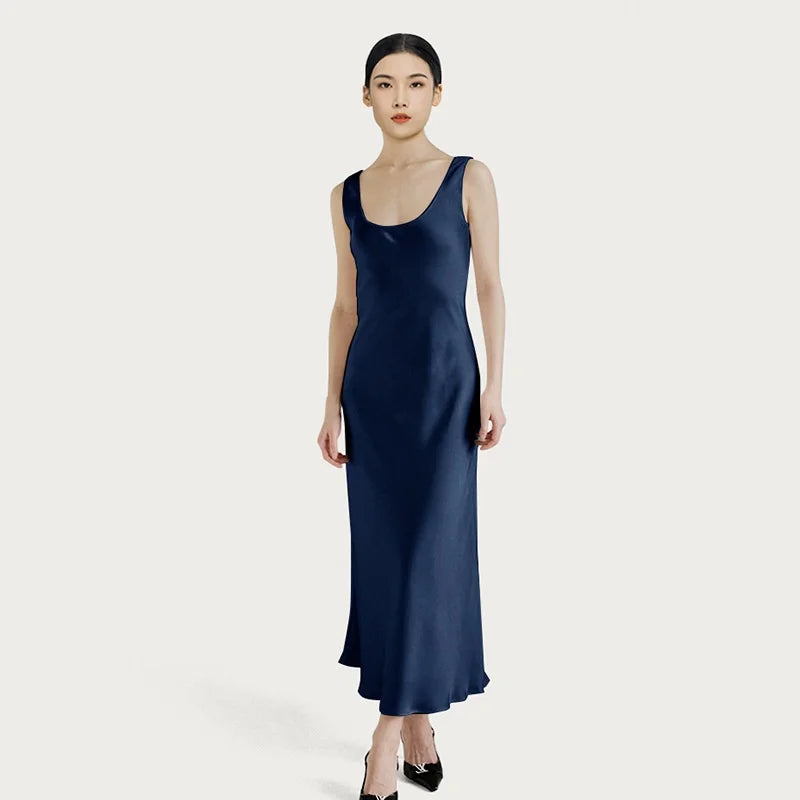 BirdTree OEKO-TEX 22MM 100% Silk Solid Dress,European Size Women U-neck Sleeveless Sling Dresses,2026 Summer New Dress D5O505JF