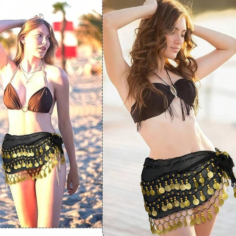 1pc Belly Dance Hip Scarf Chiffon Skirt Wrap Professional Scarf Skirt Costume with Coins for Yoga Belly Dancing,Autumn,new years