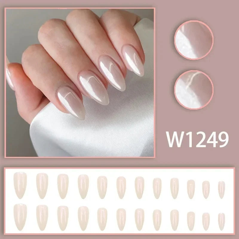 24pcs Cheap Love Wear Nail Almond Medium Press on Nails Cute Removable Beige Long False Nails Summer Korean Removable Nail Art