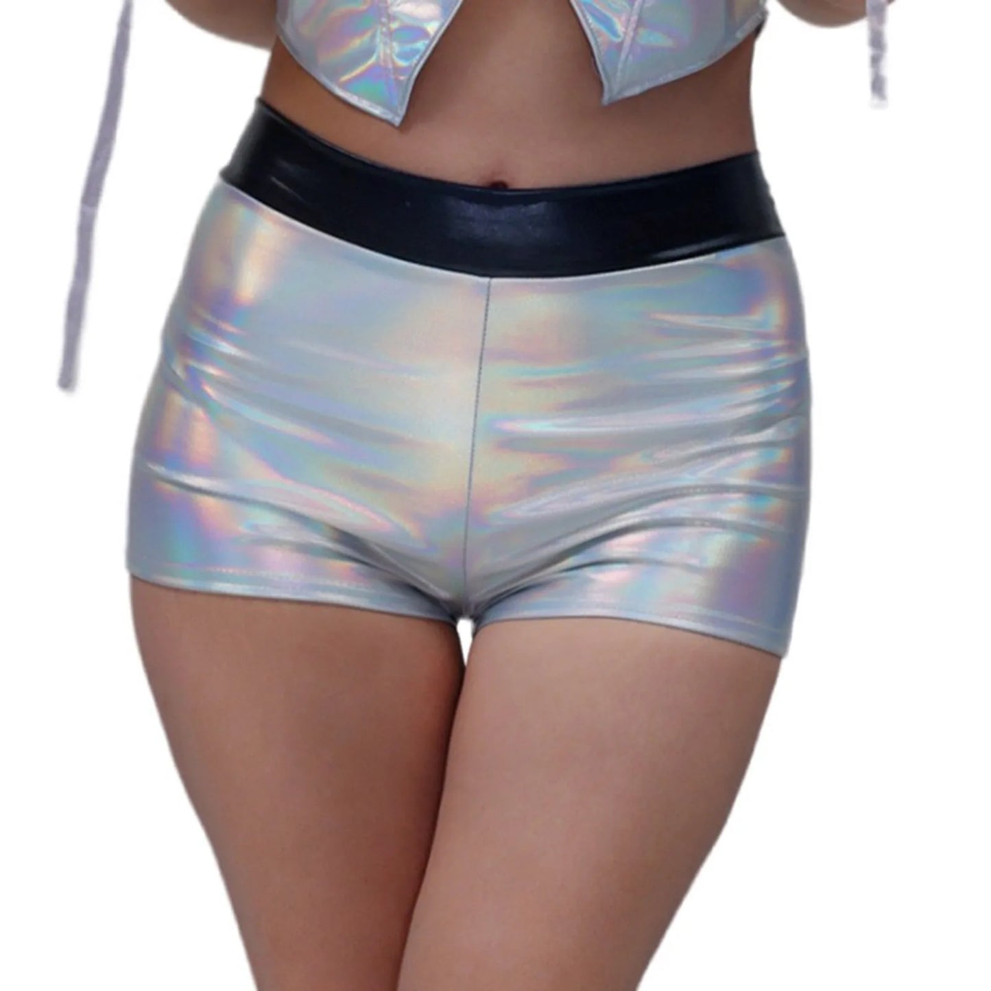 Women Glitter Tank Tops Sexy Backless Lace Up Party Club Metallic Shiny Crop Tops Low Waist Shorts Rave Festival Trendy Outfits