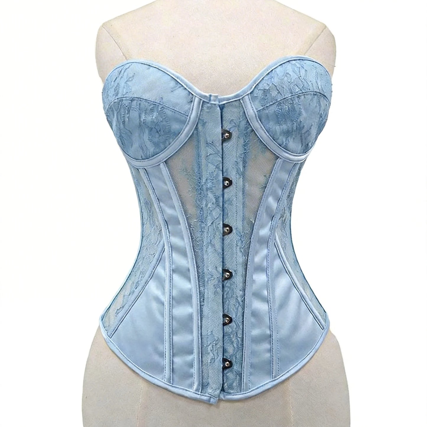 Women Fancy Corset Bustier Over Bust With Cups Bodice Lace Up Bone Tube Tops Wedding Party Satin Mesh Shaping Tops Wedding Party