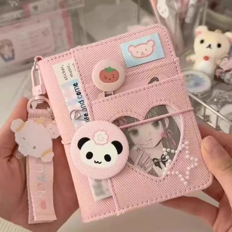 M5 Binder Kpop Photocard Holder Pink Blue Denim Heart Binder with Elastic Band Photo Card Collection Book Idol Photo Album  다이어리
