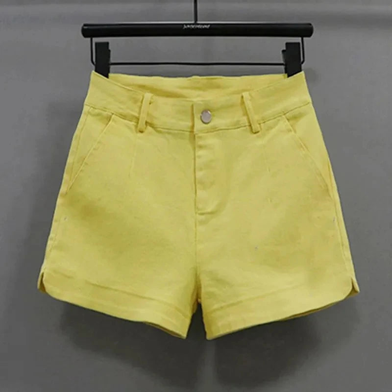 Red Casual Shorts Women Dopamine Summer New Korean version High waist Slimming Stretch Denim A-line wide leg hot Pants Female