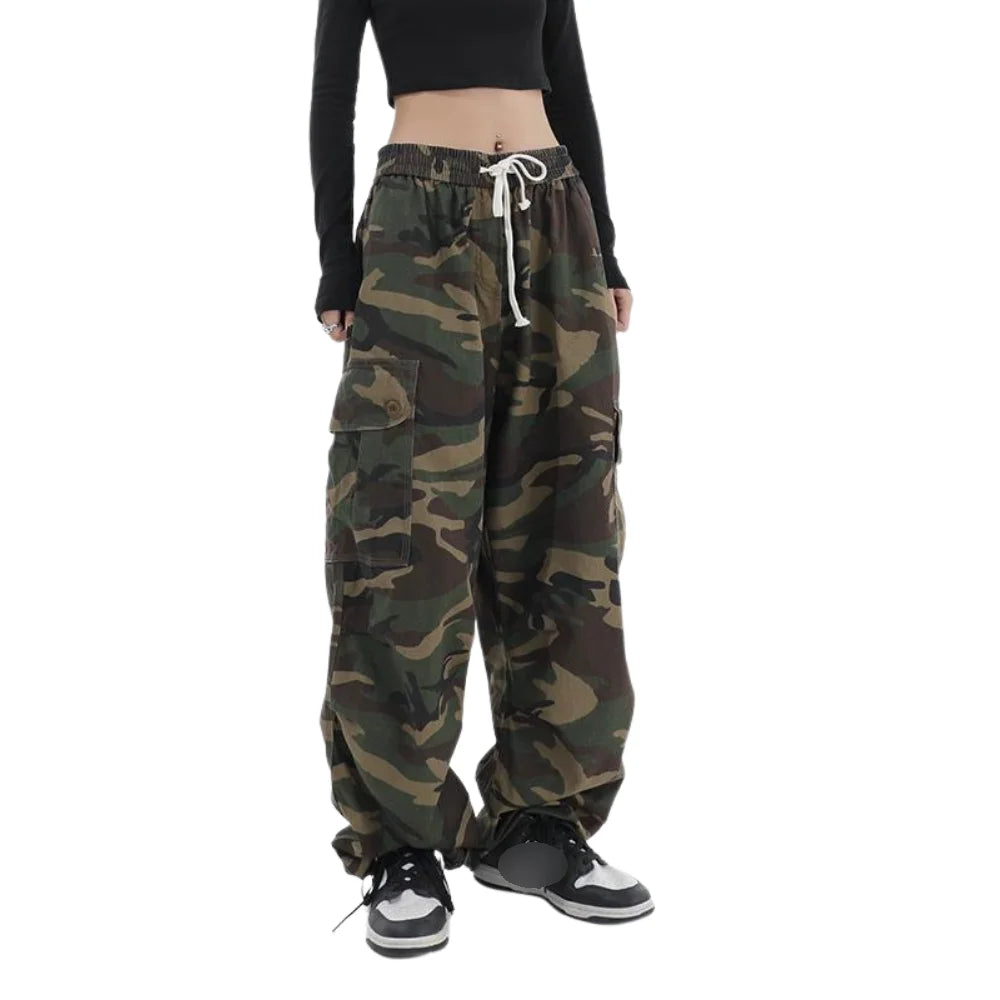 Women's Camo Pants Green  Military Army Combat Trousers Wide Leg Jeans Tactical Pants Camouflage Sweatpants Wide Leg Jeans