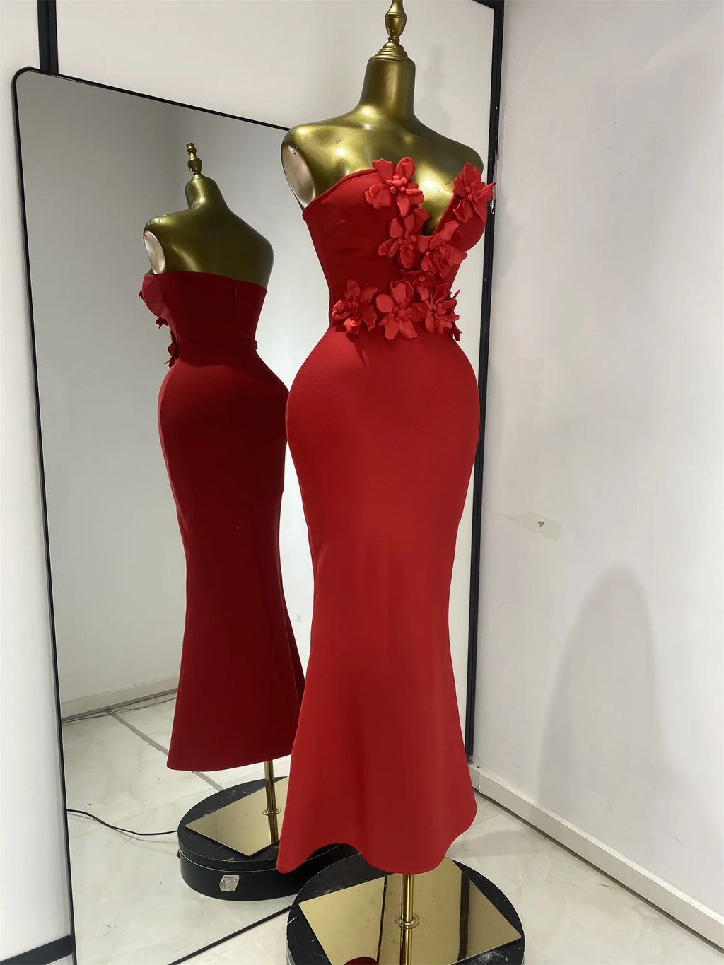 Strapless Deep V-Neck Floral Bodycon Long Mermaid Bandage Gala Dress | Inspired by Beren Saat