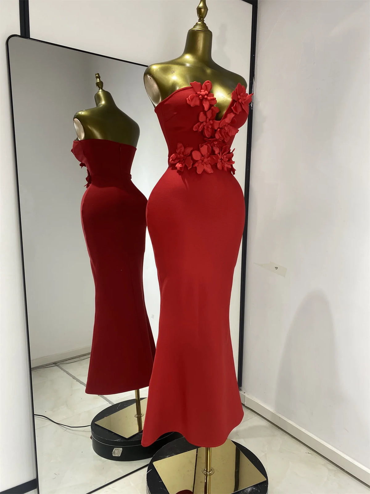 Strapless Deep V-Neck Floral Bodycon Long Mermaid Bandage Gala Dress | Inspired by Beren Saat