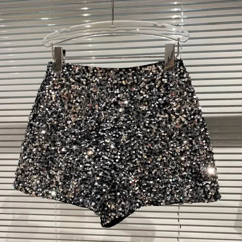 2025  Noir Velours Shorts Femmes Paillettes Brillant Polyvalent Pantalons Courts Clubwear Shorts Pantalons Chauds Haute Rue