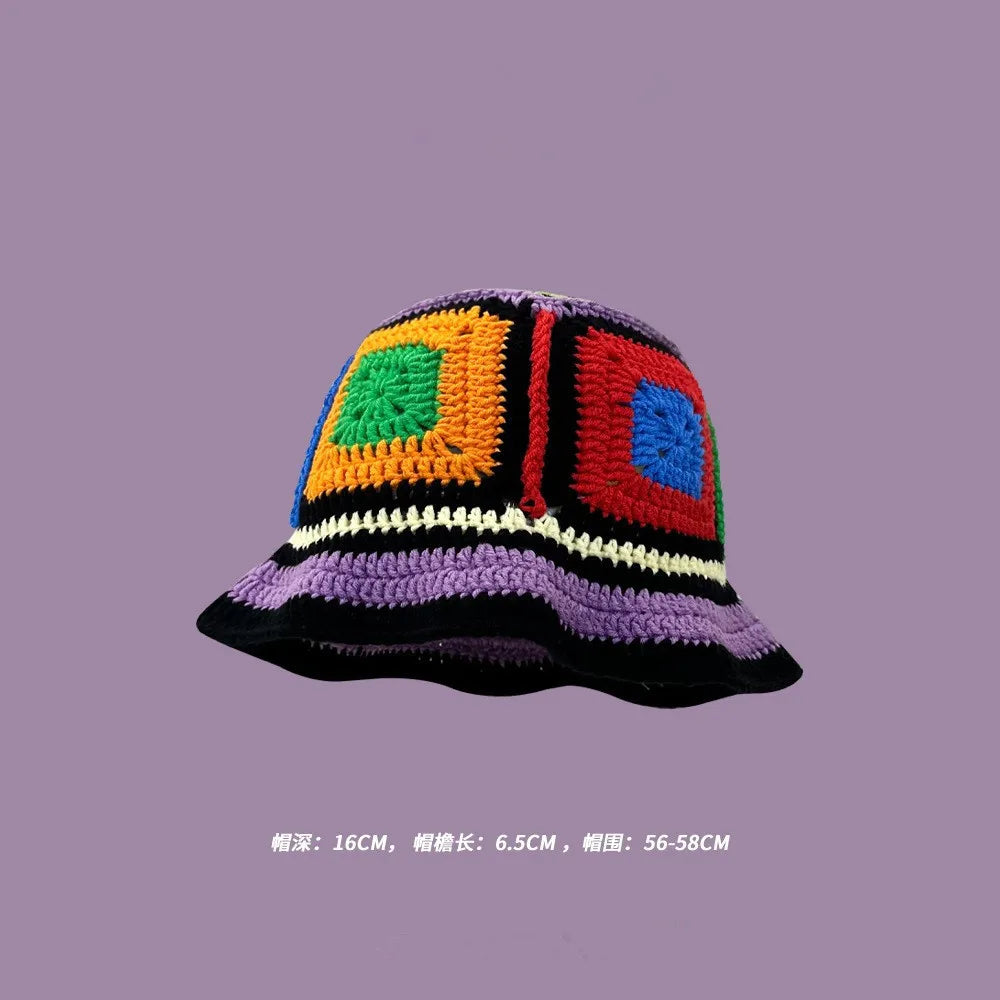 2023 Autumn New Crochet Korean Handmade Bucket Hat Women Weaving Knitted Hat  Fashion Flowers Autumn Winter Beanies Basin Cap