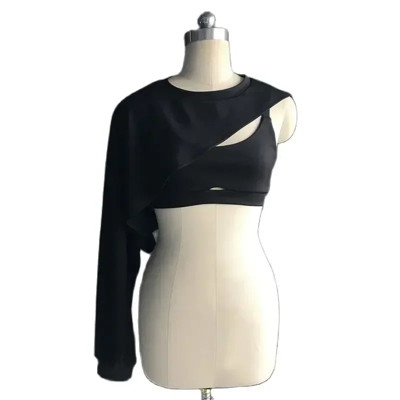 Black Slim Cropped Vest Hoodie & Dance Pants Set | Inspired by Rosé