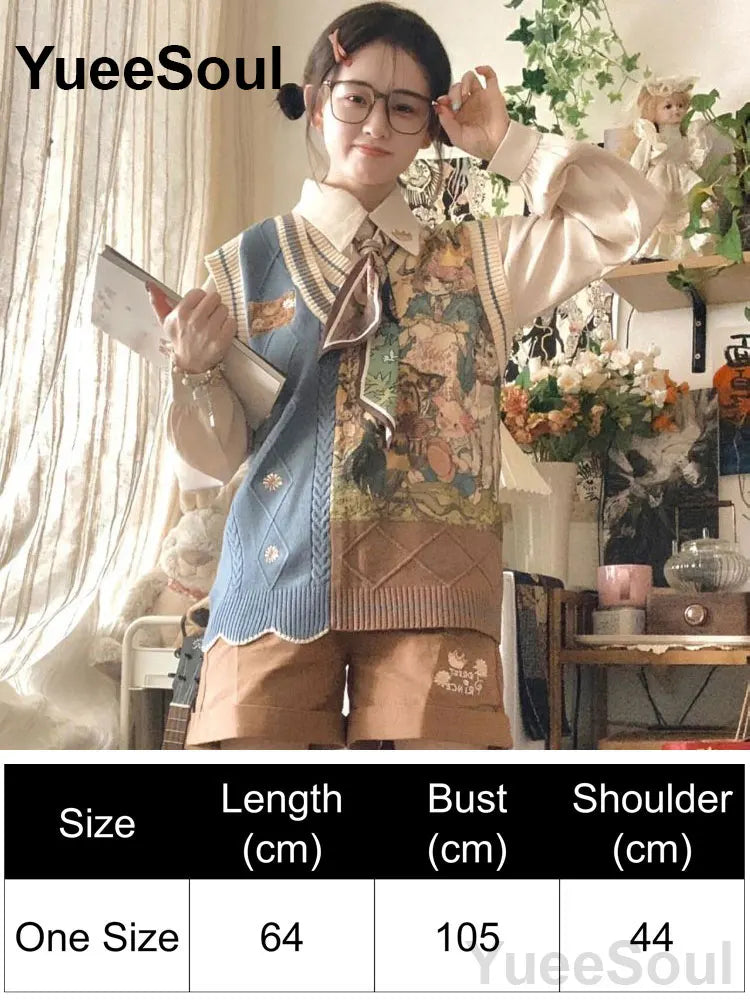 Blue Argyle Women's Vest Plaid Sleeveless Pullover Loose Knitted Sweater Vest 2026 New Autumn Y2K Casual Oversized Waistcoat