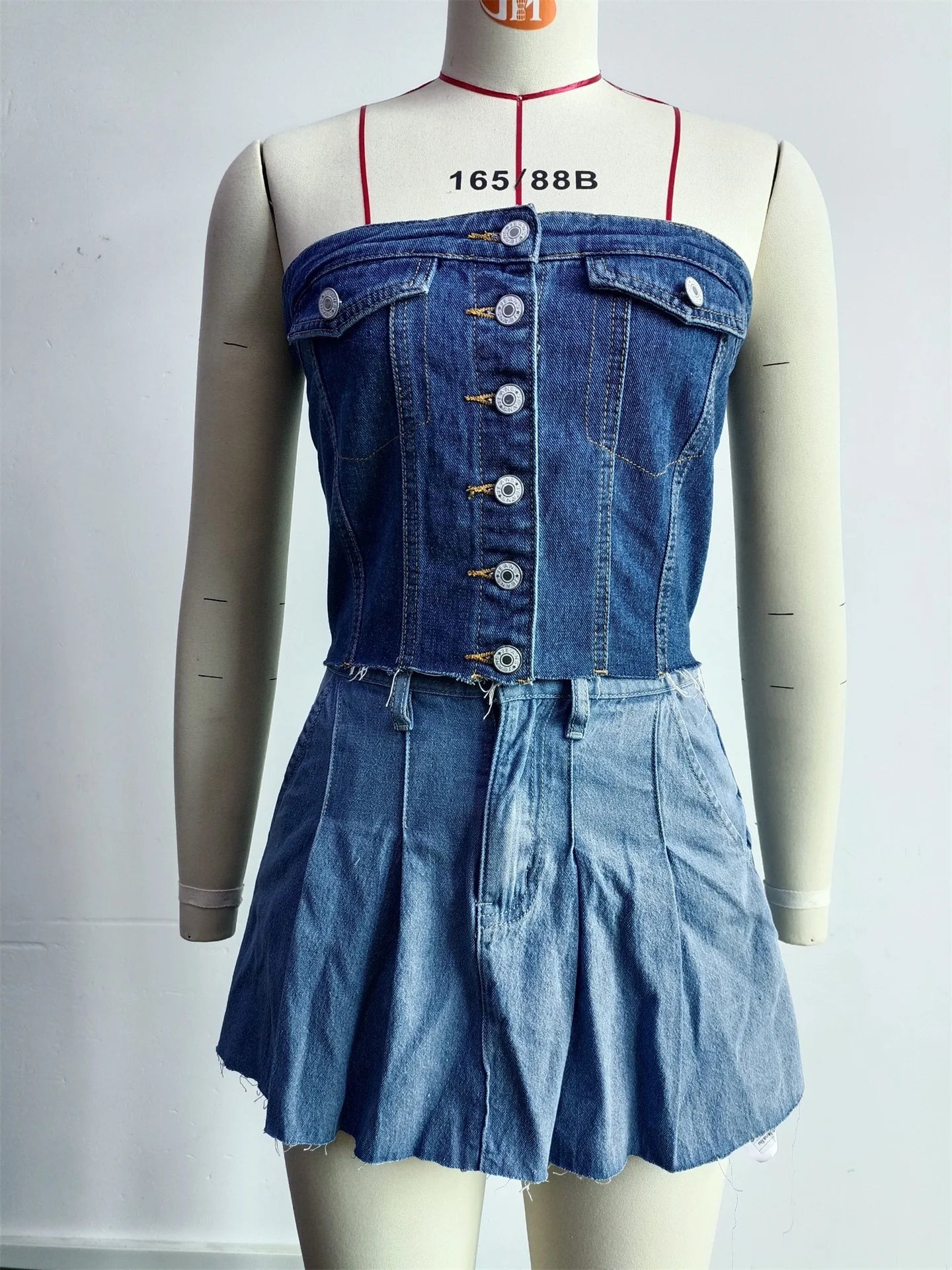 Denim Strapless Top Women Sleeveless Crop Tops Sexy Backless Single Breasted Washed Distressed Streetwear Y2k Camis Tanks Summer