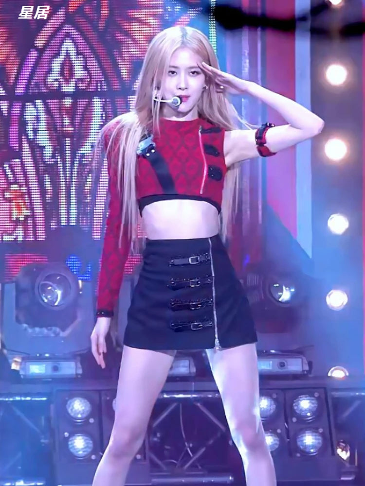 Kpop Women Group Costume Slim Vest Crop Top Sling Dress Short Skirt Sexy Jazz Dance Performance Clothes Y2k Concert Stage Outfit