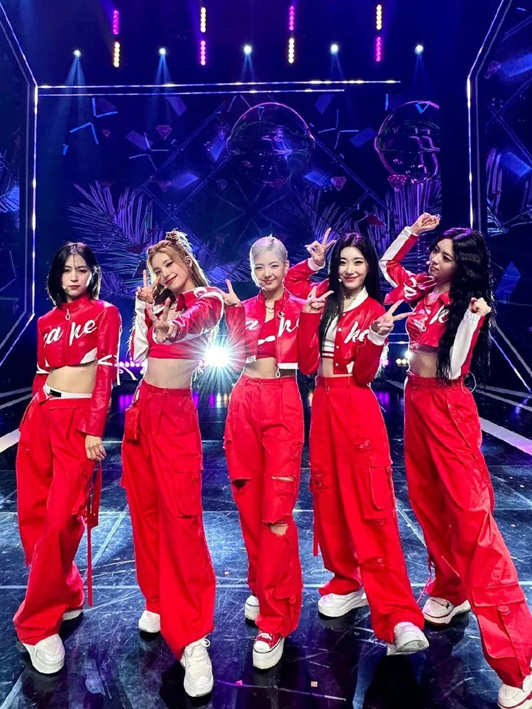 Korean Itzy Girl Group Cake Jazz Dance Performance Kpop Singing Dress Adult Student Red Dress Performance