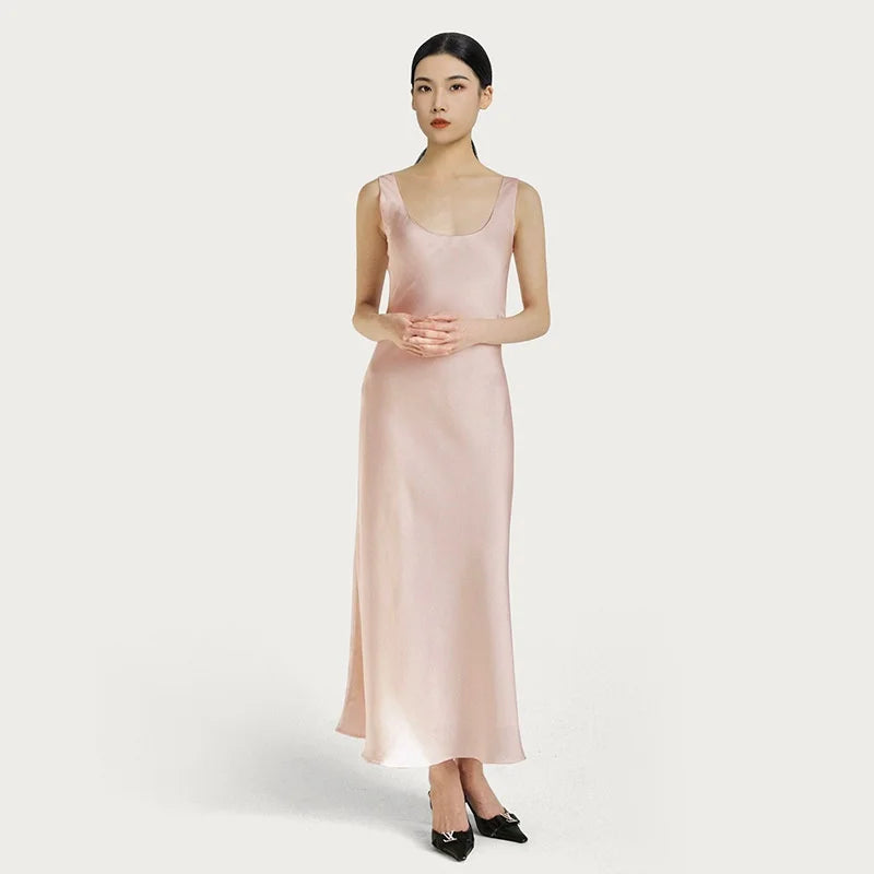 BirdTree OEKO-TEX 22MM 100% Silk Solid Dress,European Size Women U-neck Sleeveless Sling Dresses,2026 Summer New Dress D5O505JF