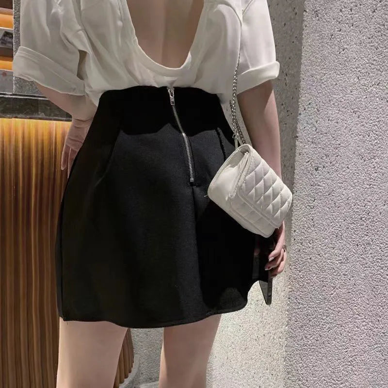 Xpqbb Korean Style White Mini Skirt for Women Streetwear High Wiast Puffy Short Skirts Ladies All-Match Simple A-line Y2K Skirt