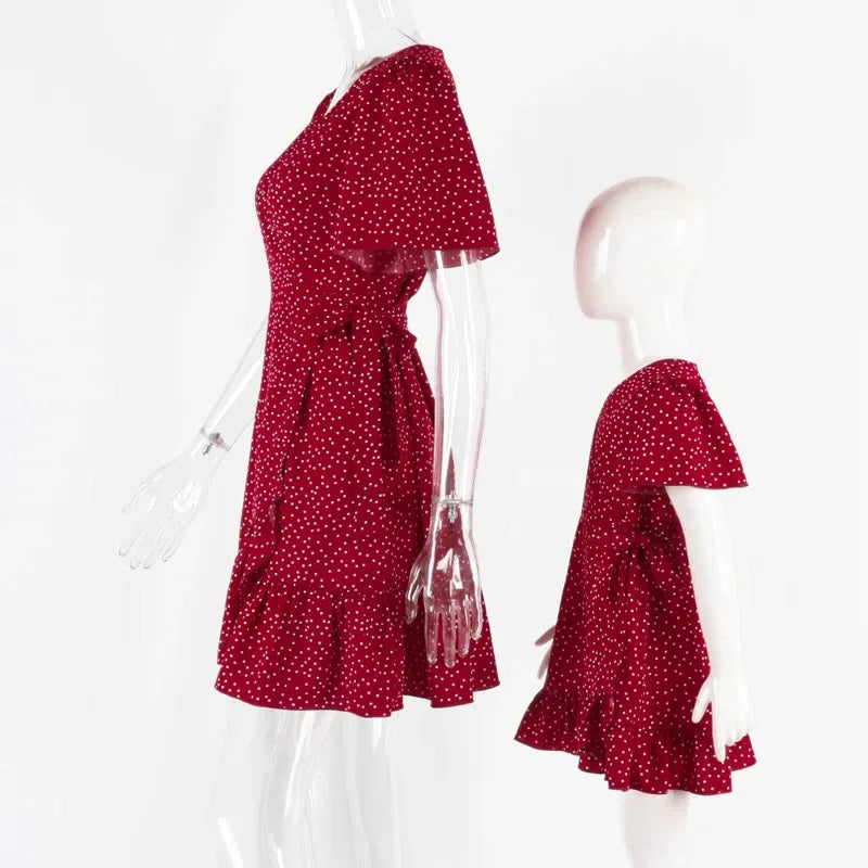 Polka Dot Ruffle Trim Short Sleeve Mini Dress Mother & Daughter Matching Set | Inspired by Beren Saat