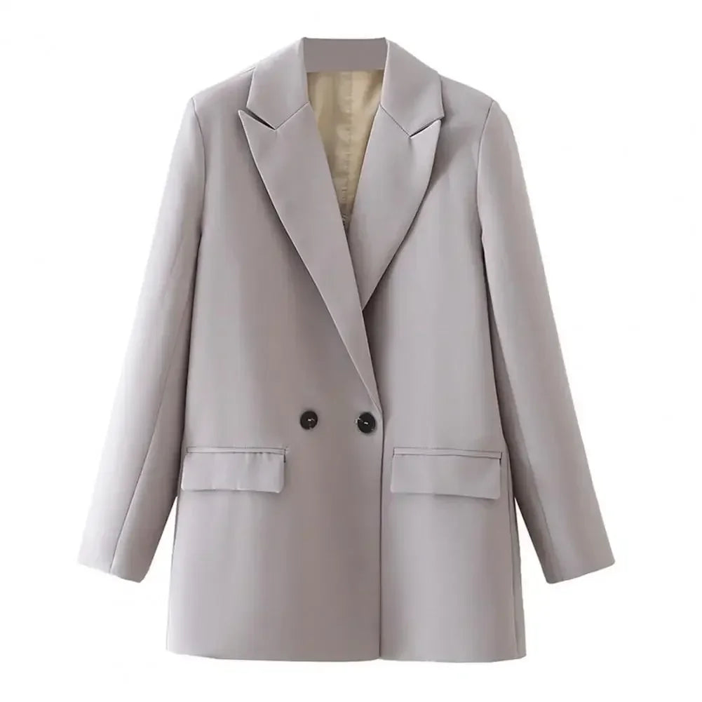 Women Suit Coat Elegant Women's Spring Suit Coat with Lapel Design Long Sleeve Flap Pockets Double Breasted Closure for Business