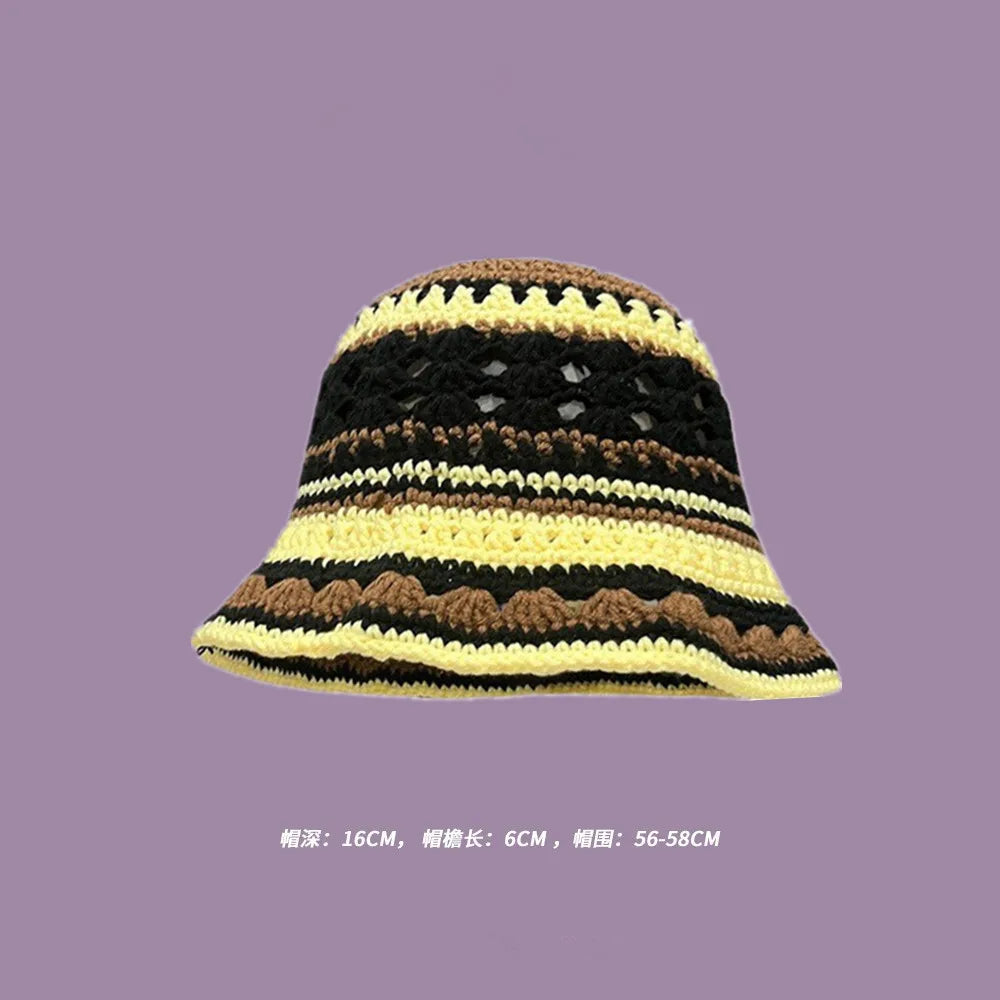 2023 Autumn New Crochet Korean Handmade Bucket Hat Women Weaving Knitted Hat  Fashion Flowers Autumn Winter Beanies Basin Cap
