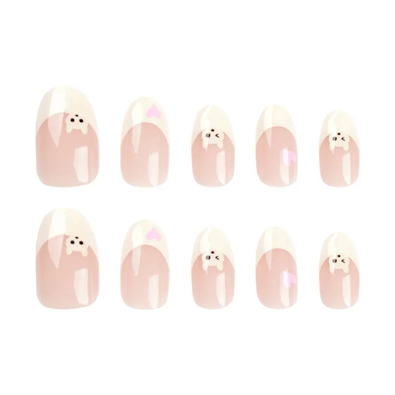 24pcs Cheap Love Wear Nail Almond Medium Press on Nails Cute Removable Beige Long False Nails Summer Korean Removable Nail Art