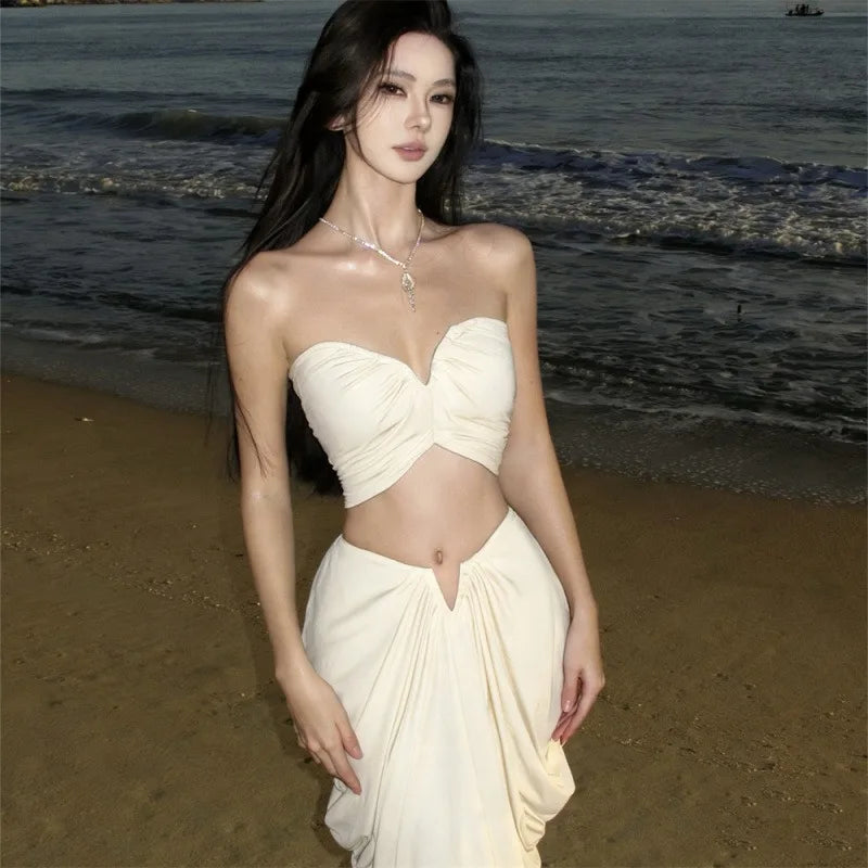 Desert Travel Vacation Suit Long Dress Sexy Pure Desire Tube Top Hip Skirt Island Wear Beach Skirt